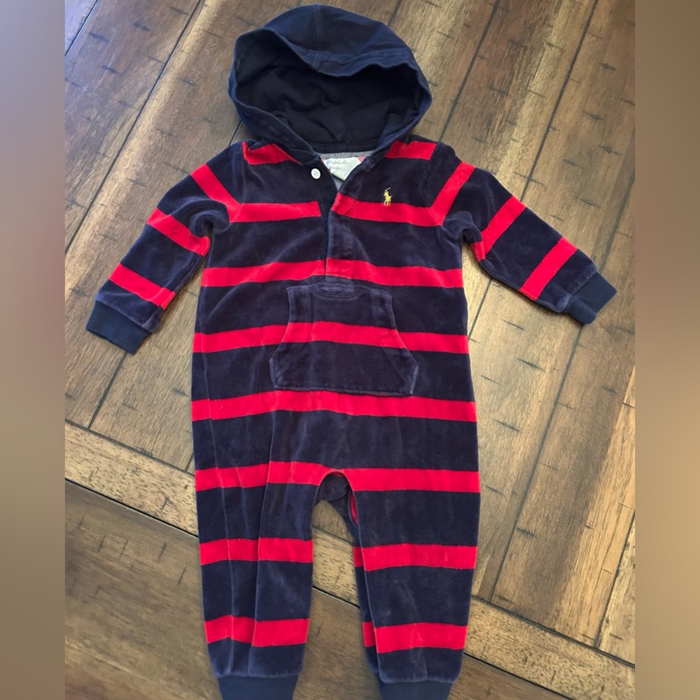 Ralph Lauren Red and Blue Striped Kids Footie
